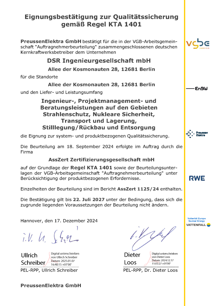 Nachweis QS DSR